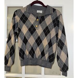 Alfred Dunner Classic Argyle Jacquard Top Ribbed Collar Banded Argyle Petite S